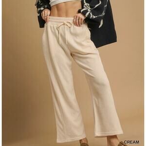 Umgee Cream Wide Leg Pants Small Pull On Elastic Waist Lounge Boho